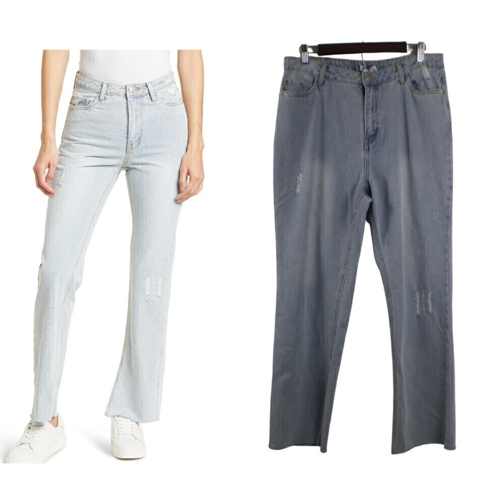 Avec Les Filles Size 31 Cotton Straight Leg Distressed High Rise Denim NEW Jeans - Picture 5 of 15